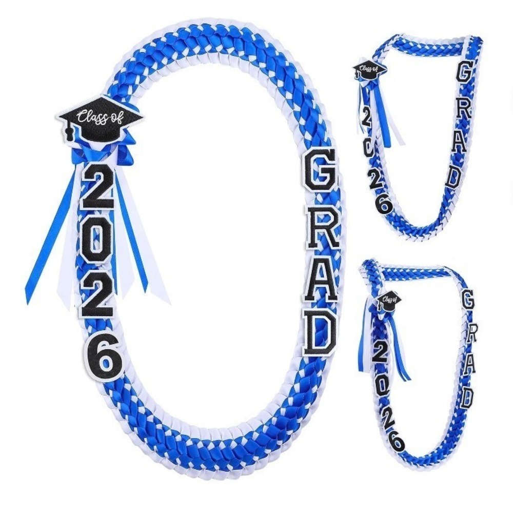 Graduation Leis Class of 2026 Grad Ribbons Double Braided Blue White